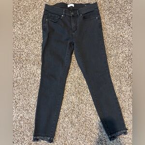 Loft black skinny jeans with fringe